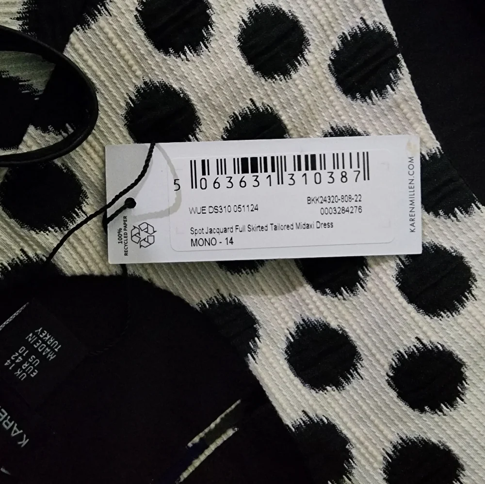 Karen Millen Spot Jacquard Full Skirted Tailored Midaxi Dress Black Polka Dot 10 - Picture 6 of 15